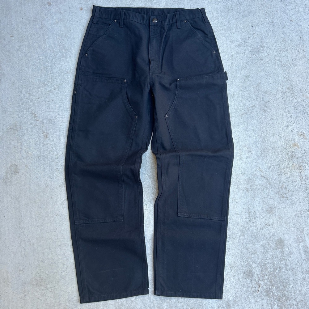 Carhartt B136 BLK Double Knee Work Pants 35x32 Black Loose Fit Duck Canvas Pant